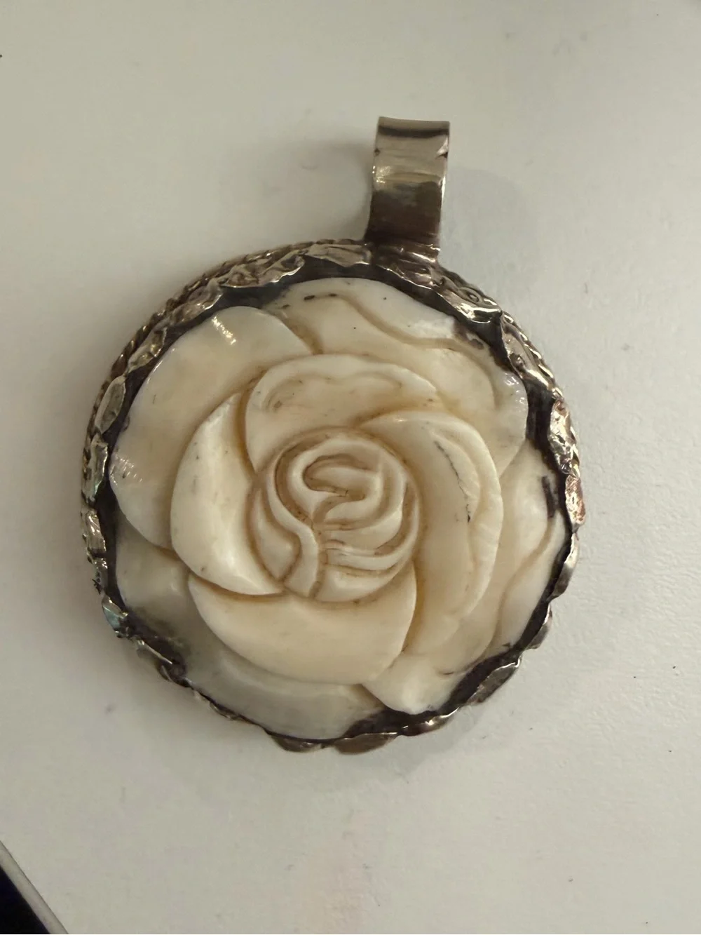 White Rose Carved Pendant Necklace - Women Jewelry